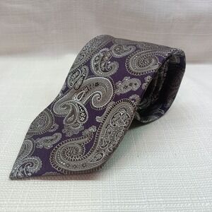 Jos A Bank Signature Mens Purple‎ Taupe Paisley Woven 100% Silk Tie 58in